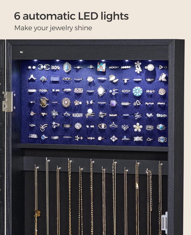 New 6 LEDs Mirror Jewelry Cabinet, 47.2-Inch Tall - photo 3