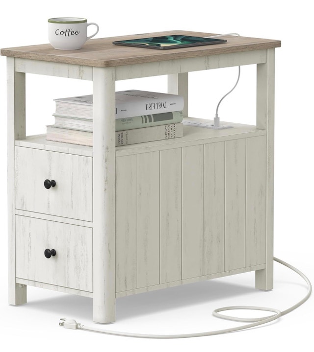 VASAGLE Side End Table with Charging Station Nightstand