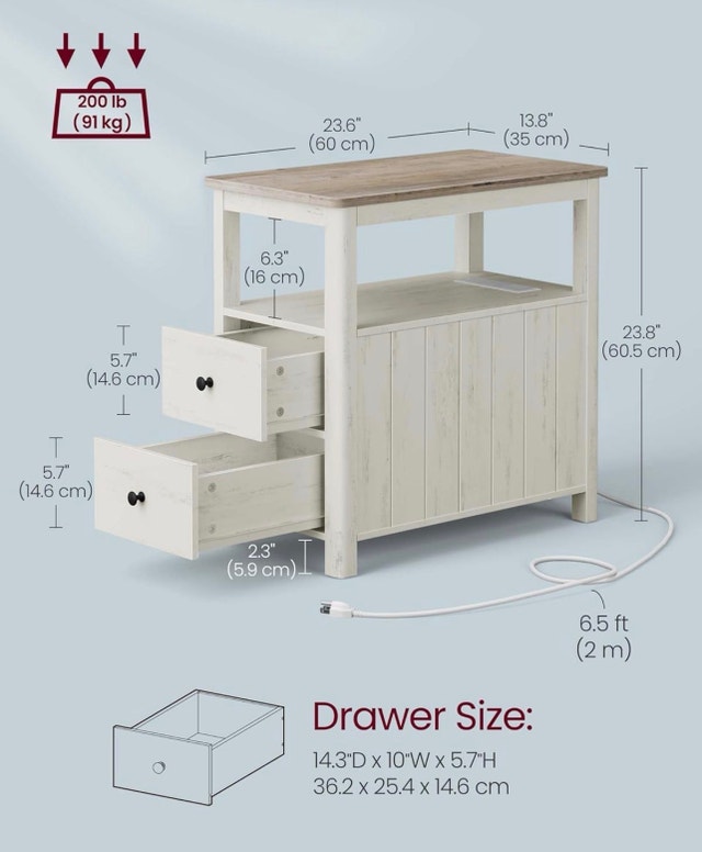 VASAGLE Side End Table with Charging Station Nightstand - photo 3