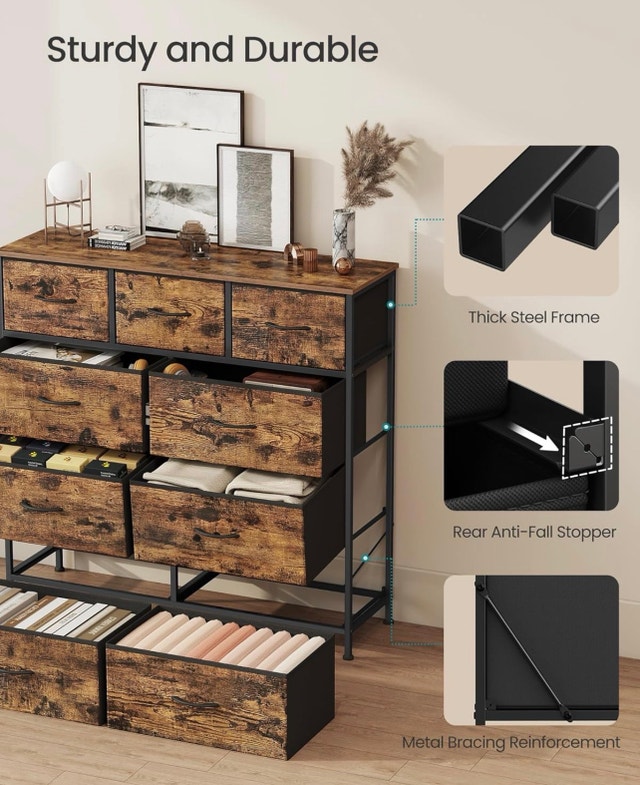 New 9-Drawer Steel Dresser - Rustic Brown - photo 3
