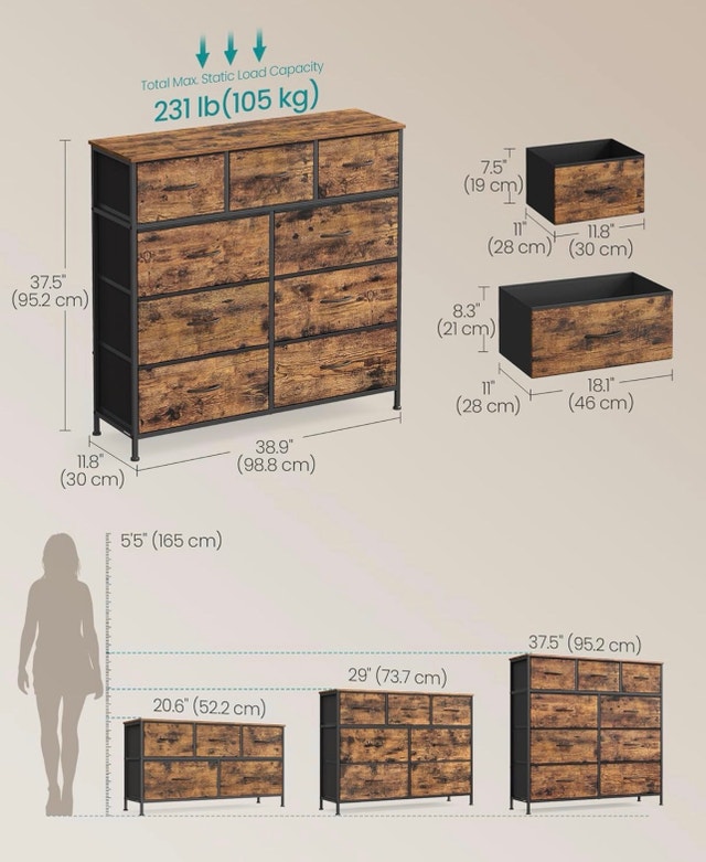 New 9-Drawer Steel Dresser - Rustic Brown - photo 4