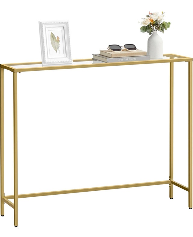 Entryway Console Table, Tempered Glass, Gold