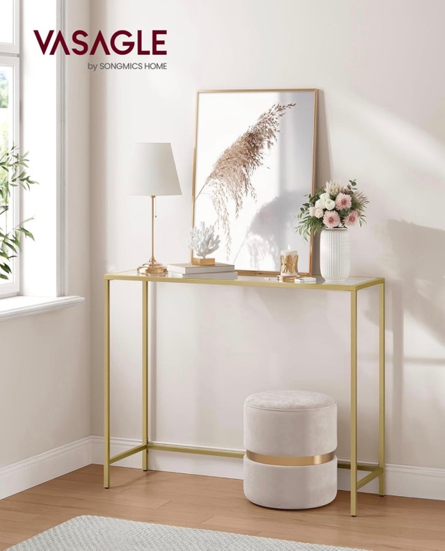 Entryway Console Table, Tempered Glass, Gold - photo 2
