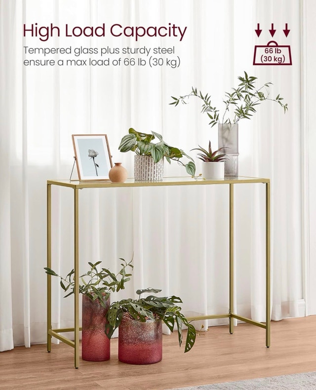 Entryway Console Table, Tempered Glass, Gold - photo 4