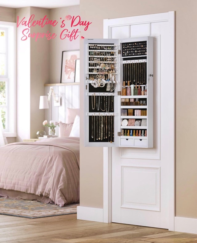Wall-Mounted Jewelry Cabinet with Mirror & LED Lights - photo 2