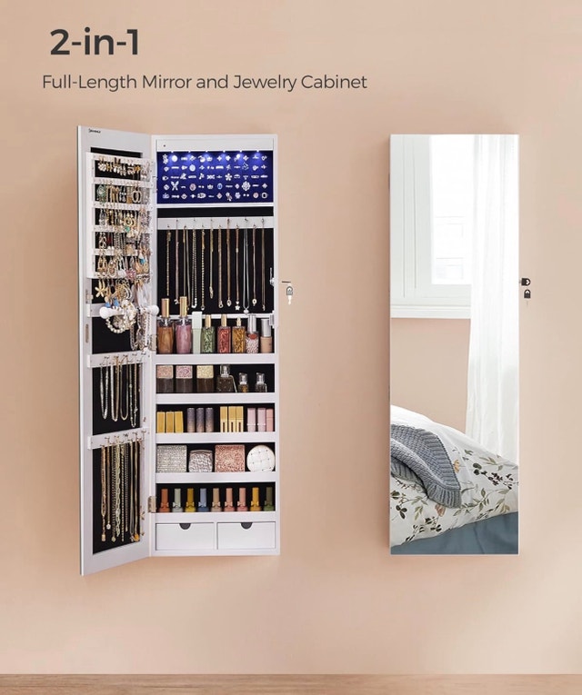 Wall-Mounted Jewelry Cabinet with Mirror & LED Lights - photo 3