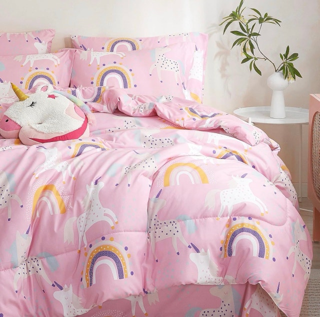 New-Kids Pink Unicorn Bedding 7 Pieces Full/Queen Comforter Set
