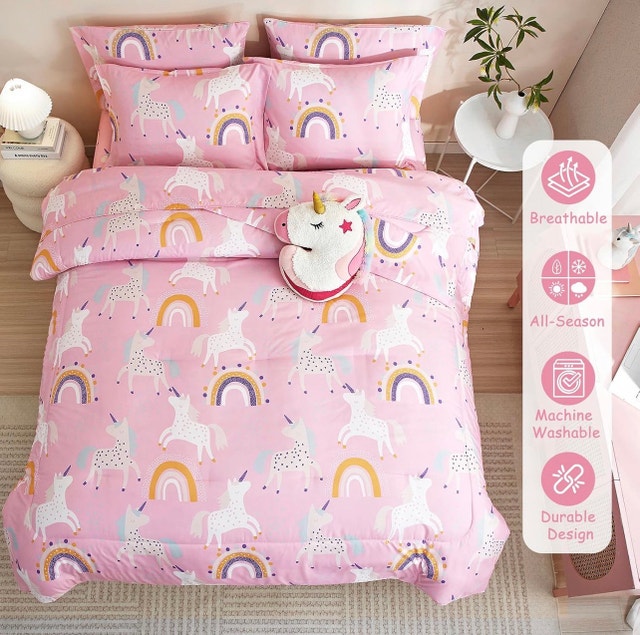 New-Kids Pink Unicorn Bedding 7 Pieces Full/Queen Comforter Set - photo 4
