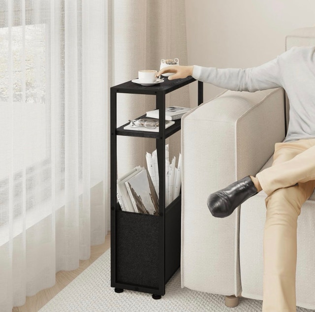 New-Black Slim Side Table with Magazine Rack, Bedside Table - photo 4
