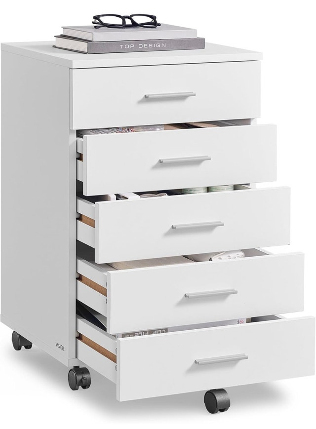 New Printer Stand with 5 Drawers - Cloud White