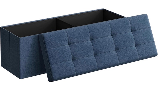 110cm Folding Storage Ottoman Bench - Blue