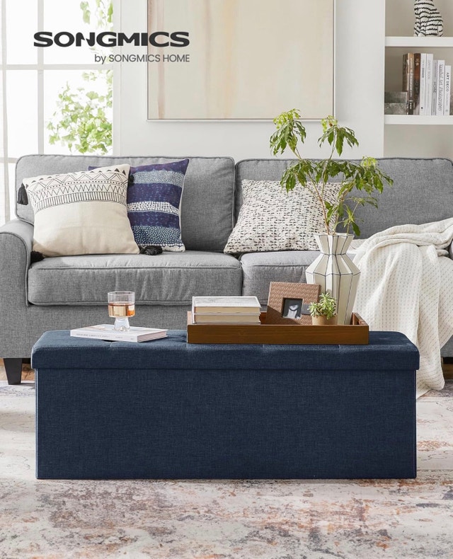 110cm Folding Storage Ottoman Bench - Blue - photo 2