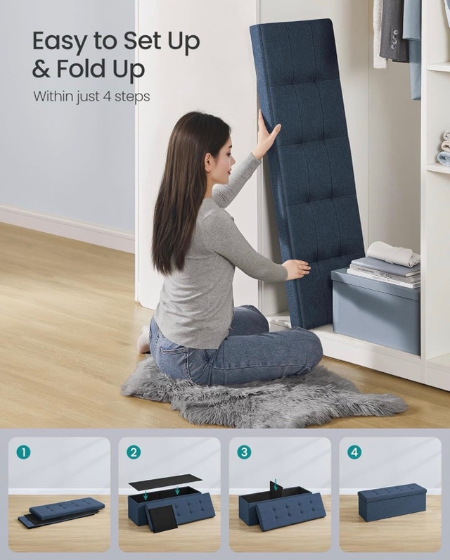 110cm Folding Storage Ottoman Bench - Blue - photo 4