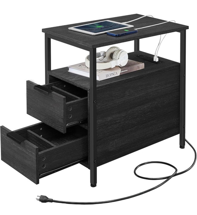 New VASAGLE Nightstand w/ Charging Station - 2 Drawers