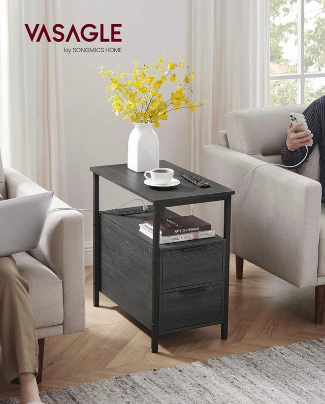 New VASAGLE Nightstand w/ Charging Station - 2 Drawers - photo 2