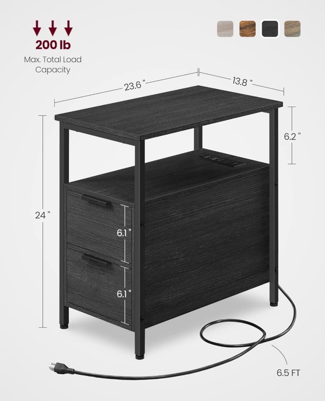 New VASAGLE Nightstand w/ Charging Station - 2 Drawers - photo 3