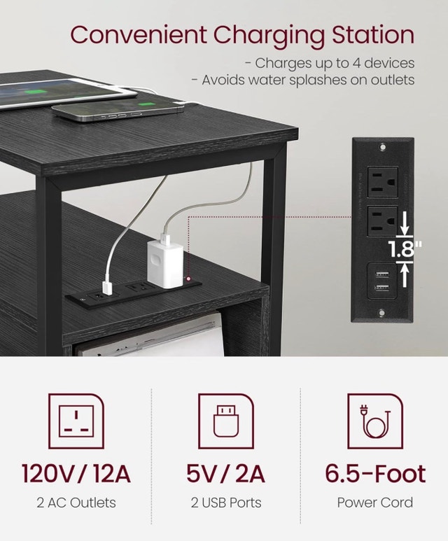 New VASAGLE Nightstand w/ Charging Station - 2 Drawers - photo 4
