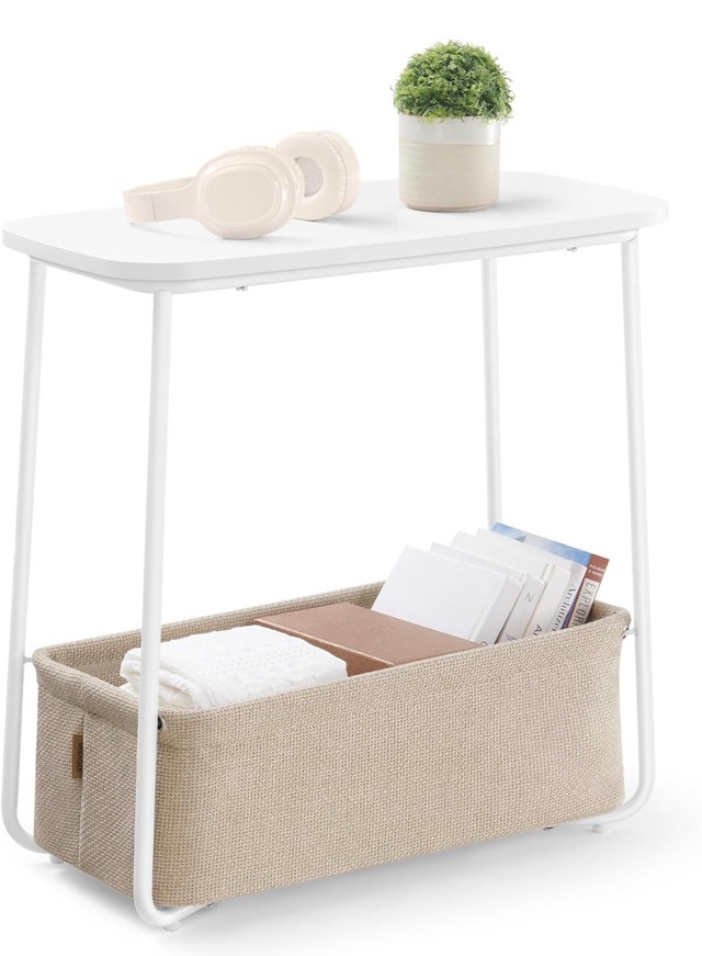 New Side Table with Fabric Basket, Nightstand, ULET230W10