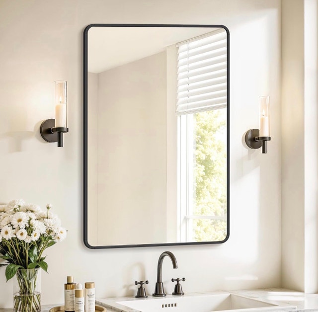 New Wall Mounted Bathroom Mirror - 36" x 24" Black