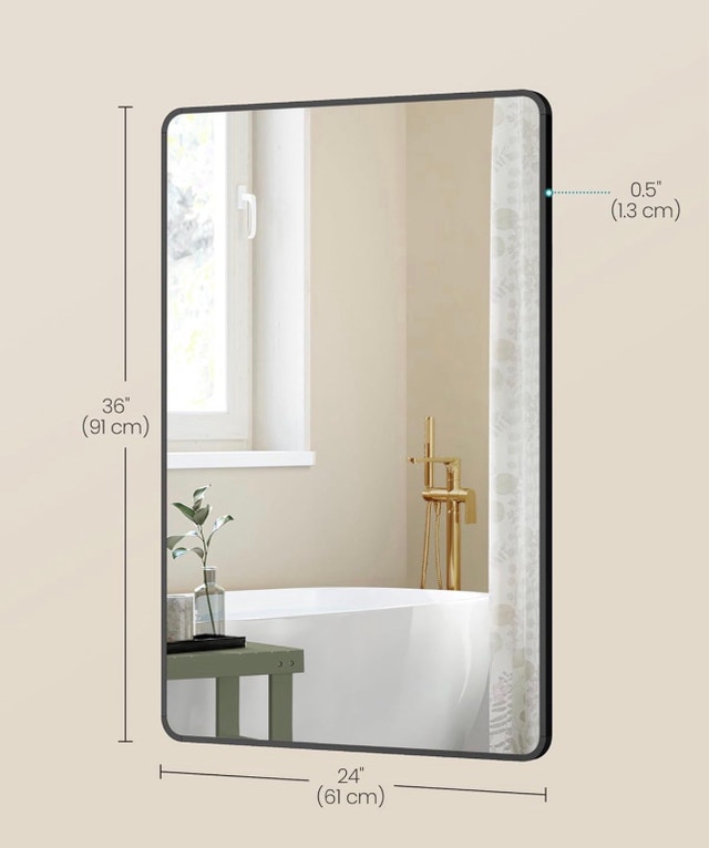 New Wall Mounted Bathroom Mirror - 36" x 24" Black - photo 2