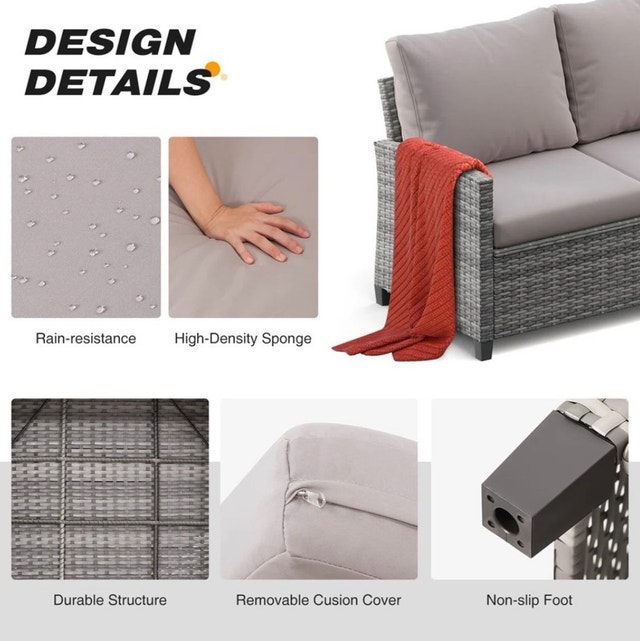 WINSTON PORTER Patio Love Seat & 2 Chairs - Grey Cushions - photo 2