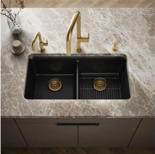 New KOHLER 33.5" Undermount Double-Bowl Sink, Black
