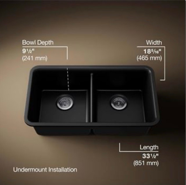 New KOHLER 33.5" Undermount Double-Bowl Sink, Black - photo 2