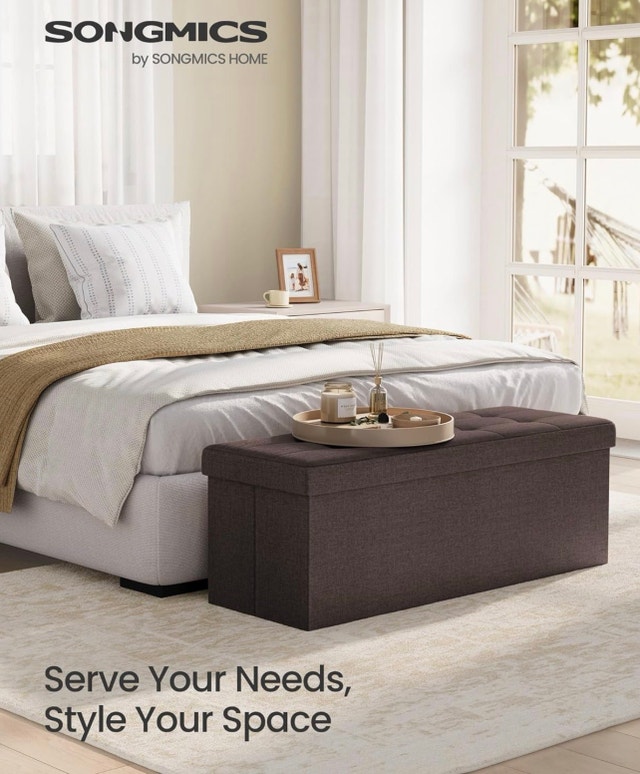 110cm Folding Storage Ottoman Bench - Brown (300kg Load) - photo 3