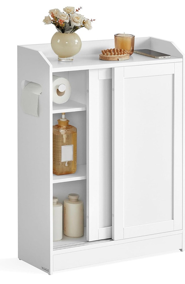 Slim Floor Storage Cabinet with Toilet Paper Holder