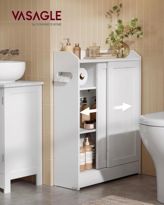 Slim Floor Storage Cabinet with Toilet Paper Holder - photo 2
