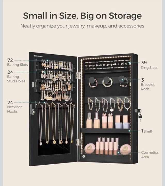SONGMICS Mirror Jewelry Cabinet, UJJC050B01 - photo 2