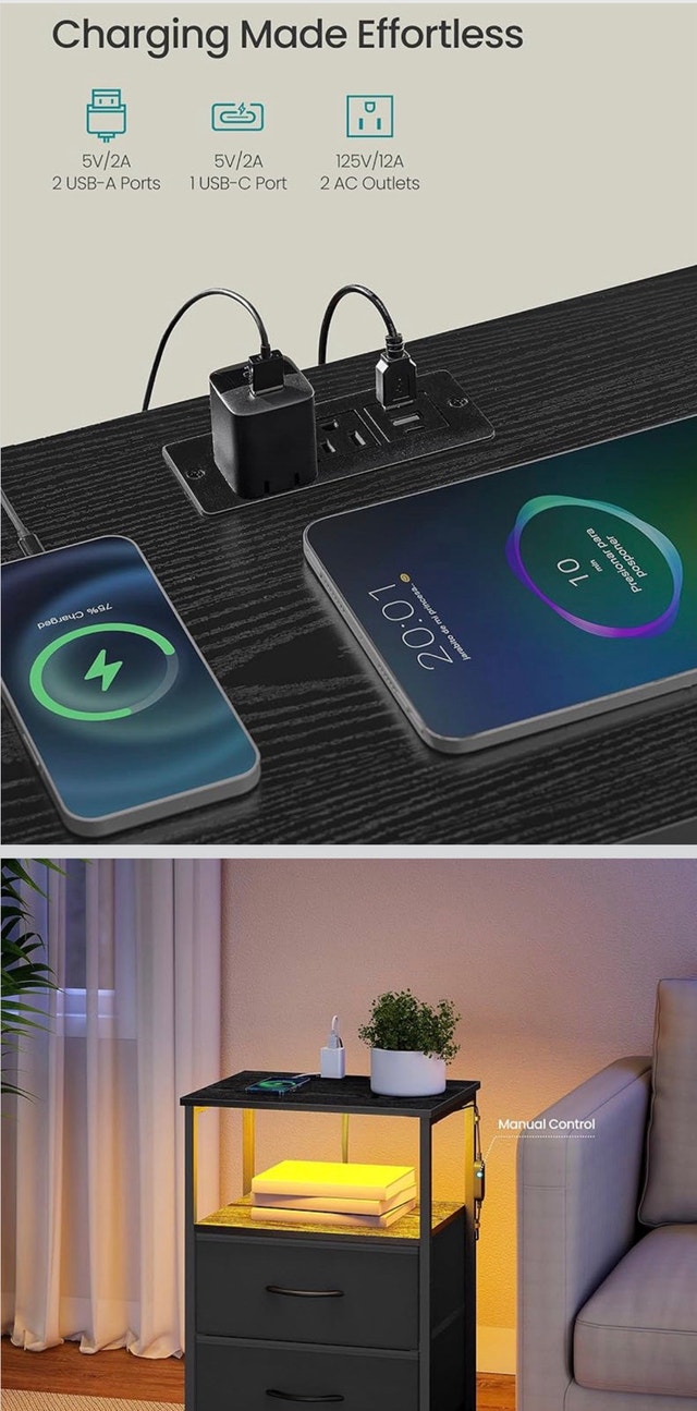 New Nightstand with Charging Station & Adjustable Lights - photo 3