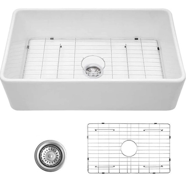 HERCATE 33" Farmhouse Kitchen Sink - Fireclay Single Bowl