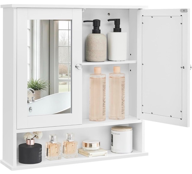 New Bathroom Wall Cabinet w/ 2 Mirrored Doors, White ULHC002