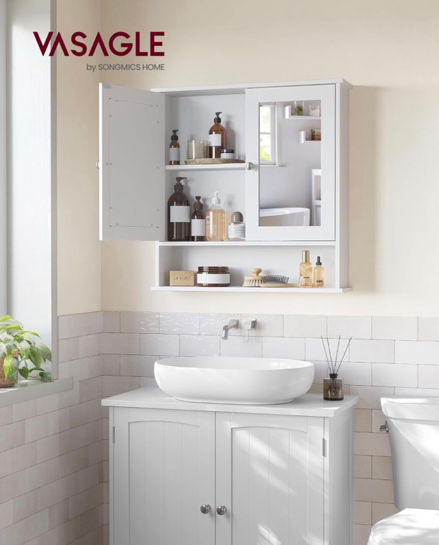 New Bathroom Wall Cabinet w/ 2 Mirrored Doors, White ULHC002 - photo 2