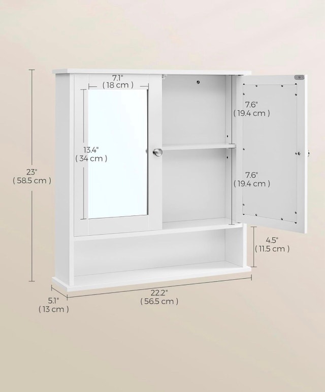 New Bathroom Wall Cabinet w/ 2 Mirrored Doors, White ULHC002 - photo 3