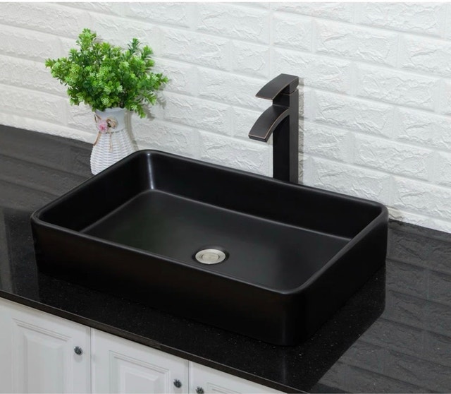 LORDEAR 24"X16" Ceramic Bathroom Vessel Sink - Matte Black