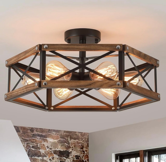 New 6-Light Rustic Farmhouse Wood Ceiling Light Fixture