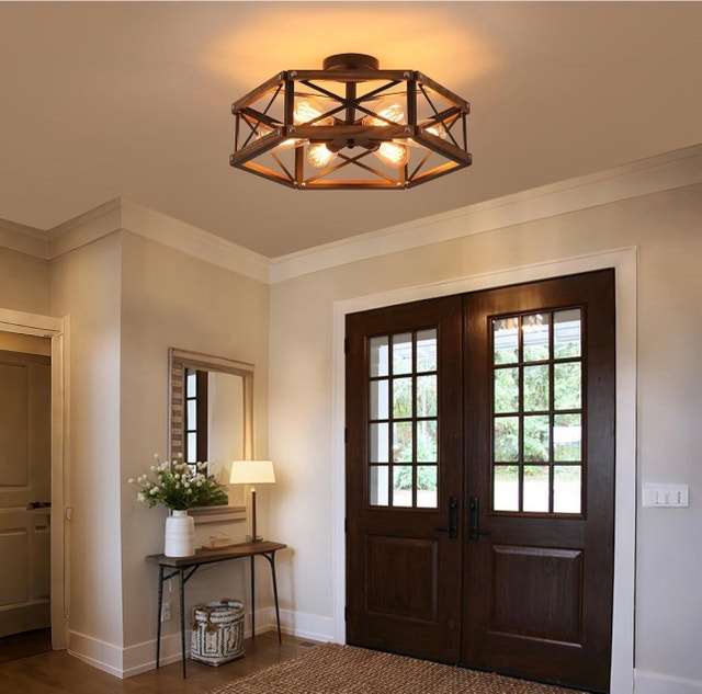 New 6-Light Rustic Farmhouse Wood Ceiling Light Fixture - photo 3
