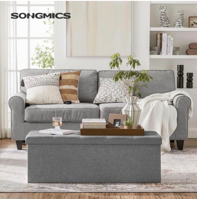 110cm Folding Ottoman Bench - New, Light Gray - photo 2