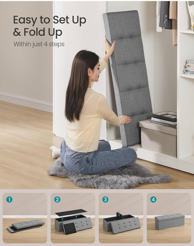 110cm Folding Ottoman Bench - New, Light Gray - photo 4