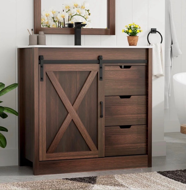 New Gracie Oaks Bathroom Vanity w/Sink, Brown