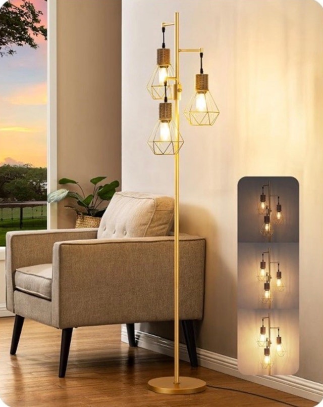 EDISHINE Dimmable Floor Lamp 65" - Gold Industrial Style