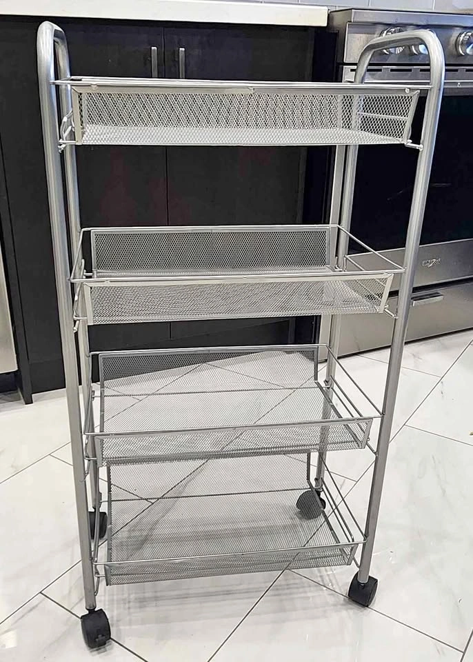 Rolling Storage Cart with Baskets – Metal Organizer on Wheels