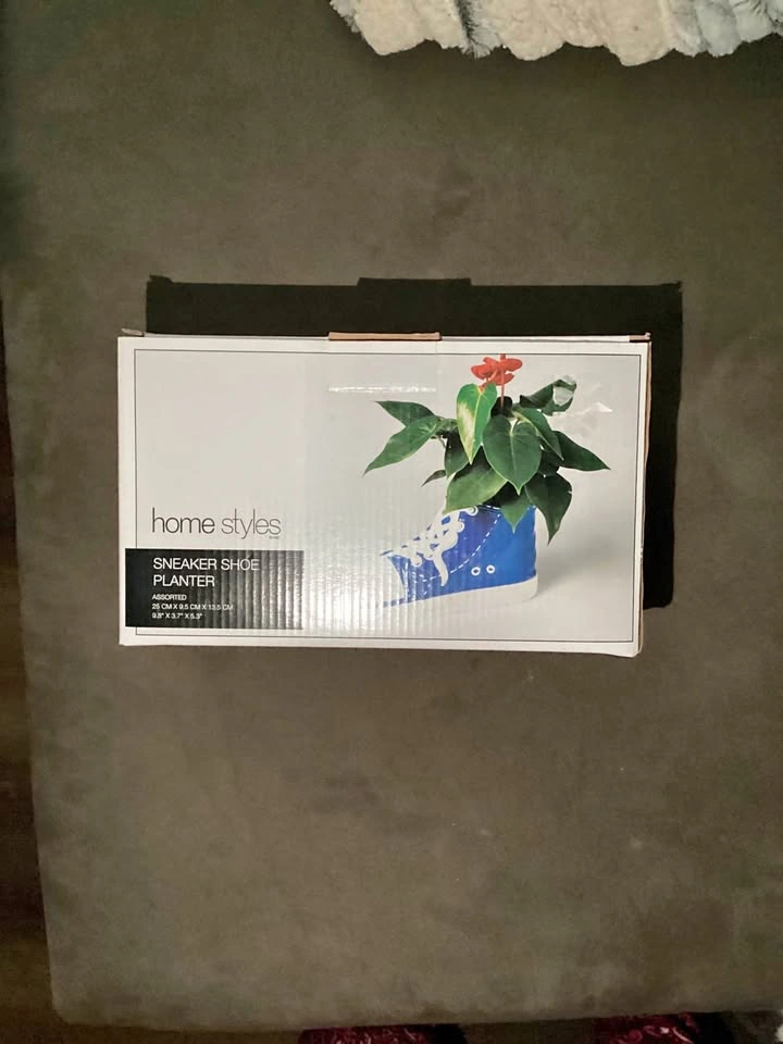 Blue shoe planter