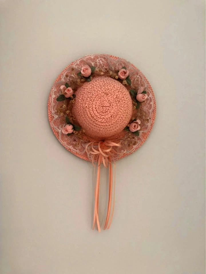 Vintage Handcrafted Peach Bonnet Decoration