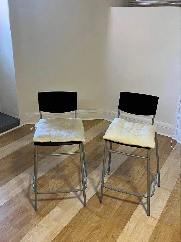 Set of 2 Black Bar Stools with Seat Cushions - photo 2