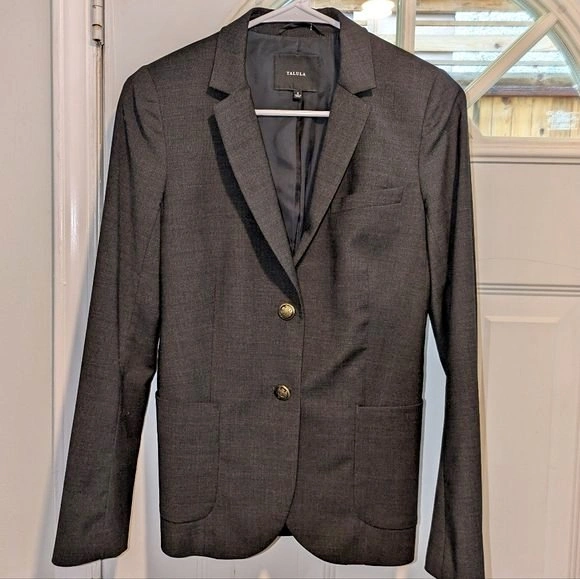 Talula Dark Gray Women's Blazer with Gold Buttons - Size 2