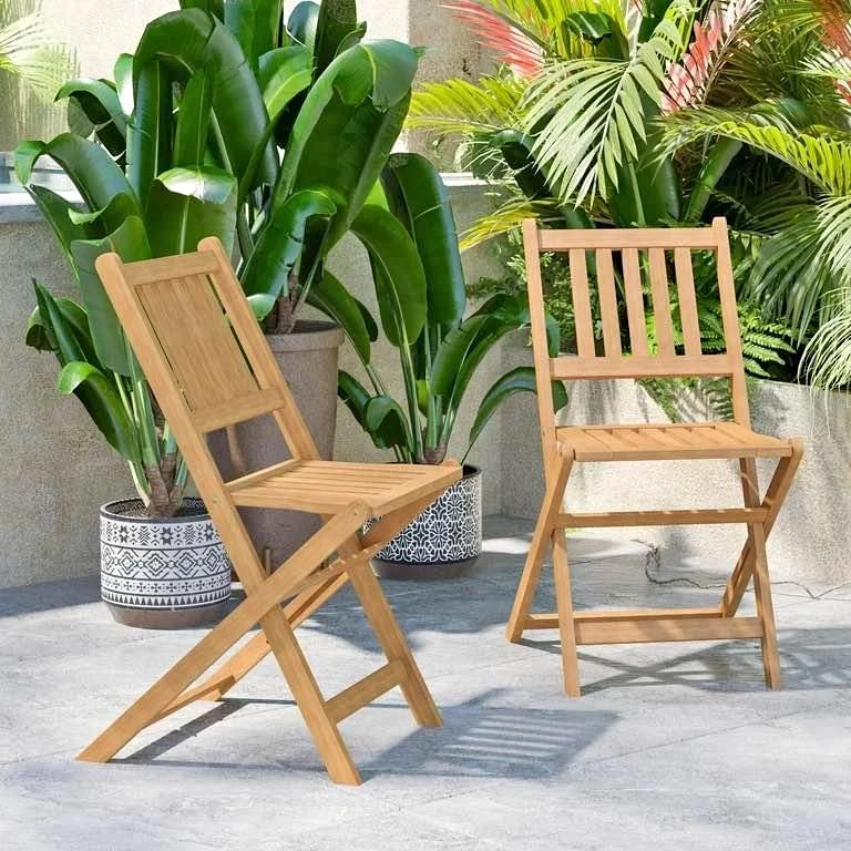Martindale Acacia Wood Folding Bistro Chairs, Natural (Qty: 4)