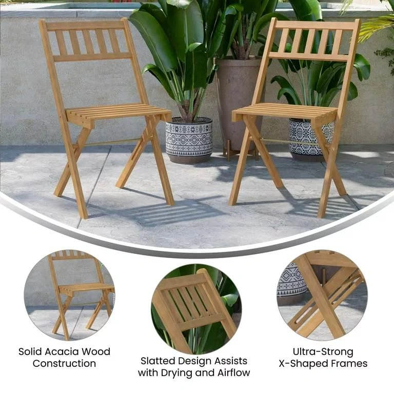 Martindale Acacia Wood Folding Bistro Chairs, Natural (Qty: 4) - photo 3